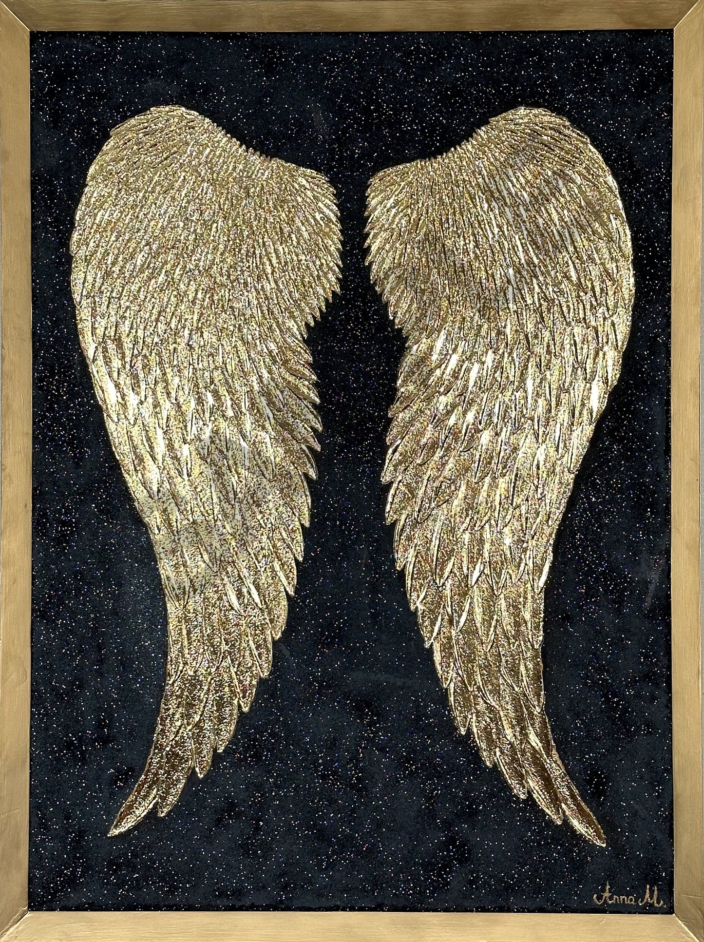 Golden Angel Wings in the Starry Sky