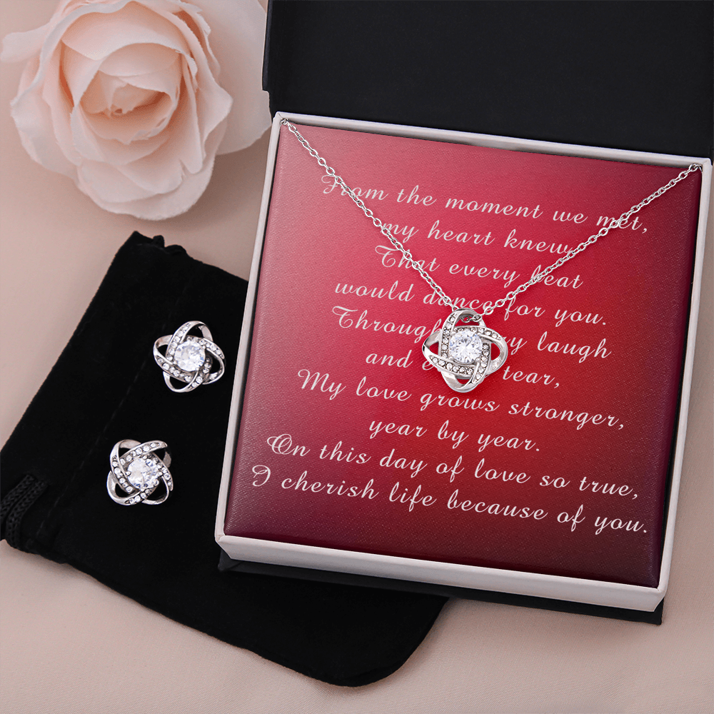 Valentine's Day Love Knot Necklace & Earring Set from Husband for Wife