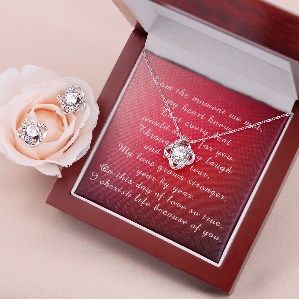 Valentine's Day Love Knot Necklace & Earring Set from Husband for Wife