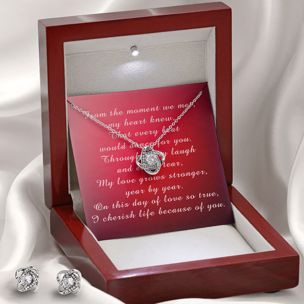 Valentine's Day Love Knot Necklace & Earring Set from Husband for Wife