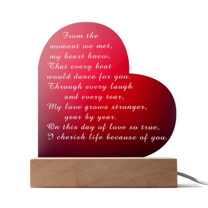 Acrylic Heart Plaque Valentine's Day from Husband to Wife