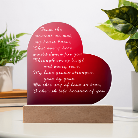 Acrylic Heart Plaque Valentine's Day from Husband to Wife