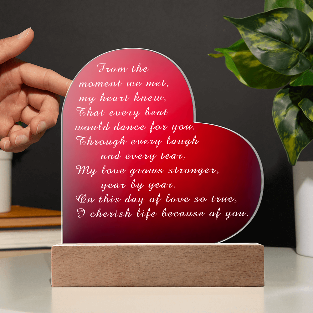 Acrylic Heart Plaque Valentine's Day from Husband to Wife