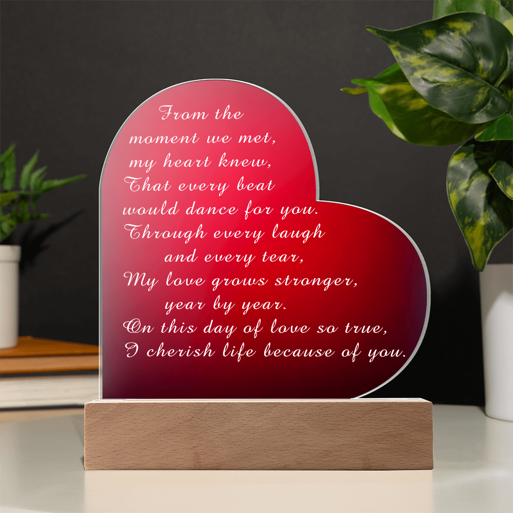 Acrylic Heart Plaque Valentine's Day from Husband to Wife