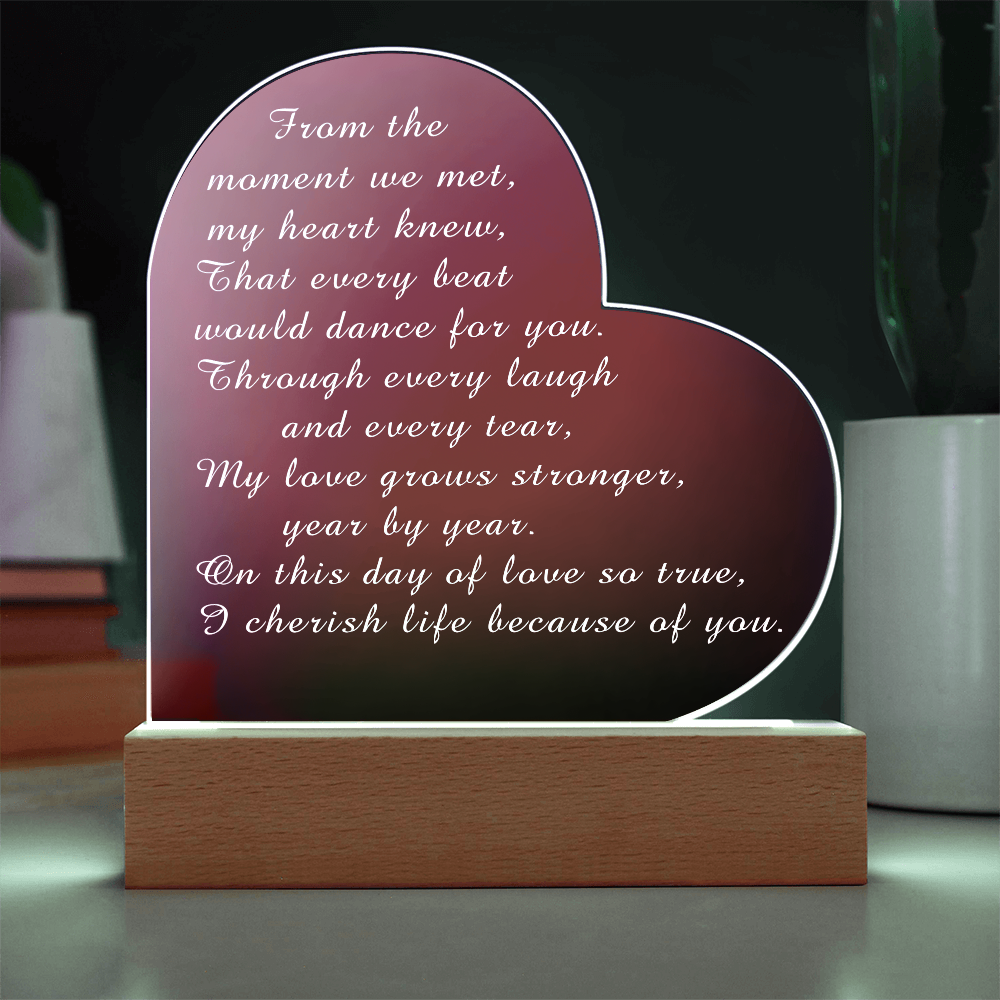 Acrylic Heart Plaque Valentine's Day from Husband to Wife